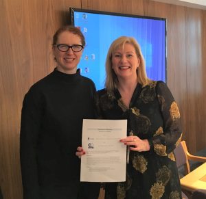 Dr Marion Allison and Susan Ashworth with signed agreement