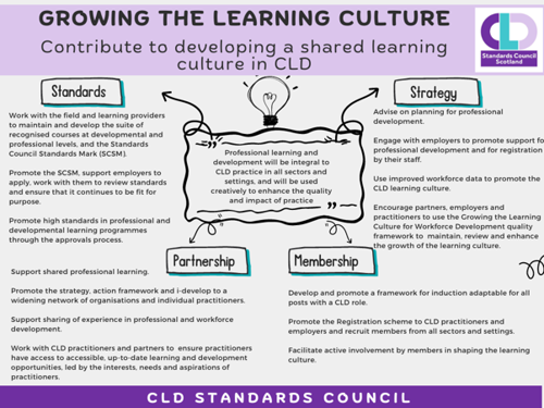 Information on how the CLD Stanards Council can grow a learning culture