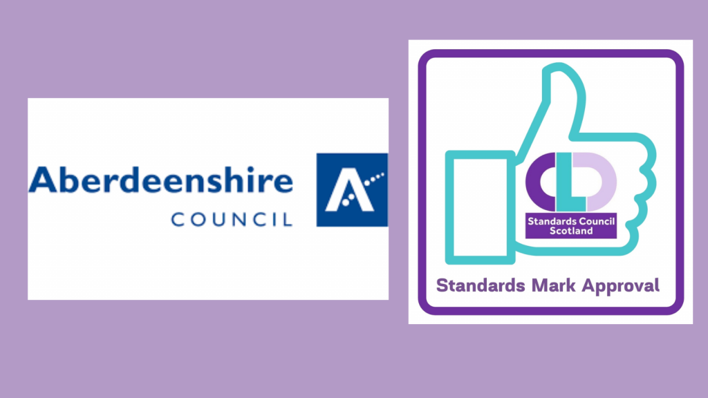 Aberdeenshire Council Logo and CLD Standards Council Standards Mark Approval
